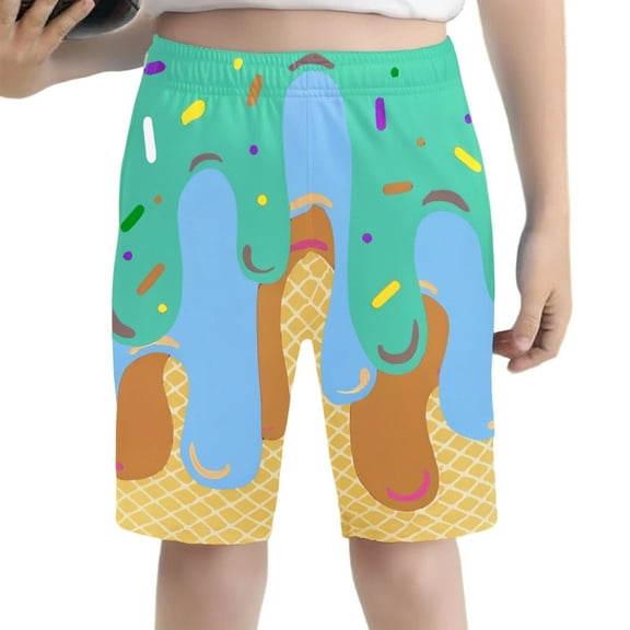 Bainana Little Boys Shorts Ice Cream Print Elastic Waist Straight Leg Shorty Casual Soft Children'S Summer Shorts 9-10 Years Yellow
