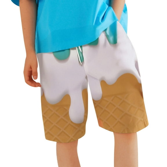 Bainana Little Boys Shorts Ice Cream Print Elastic Waist Straight Leg Shorty Fashion Soft Children'S Summer Shorts 3-4 Years Mint Green