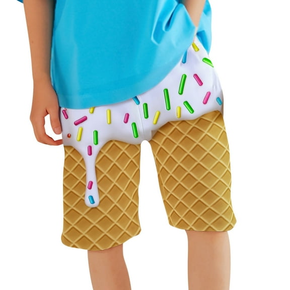 Bainana Little Boys Shorts Ice Cream Print Elastic Waist Straight Leg Shorty Fashion Soft Children'S Summer Shorts 9-10 Years Sky Blue