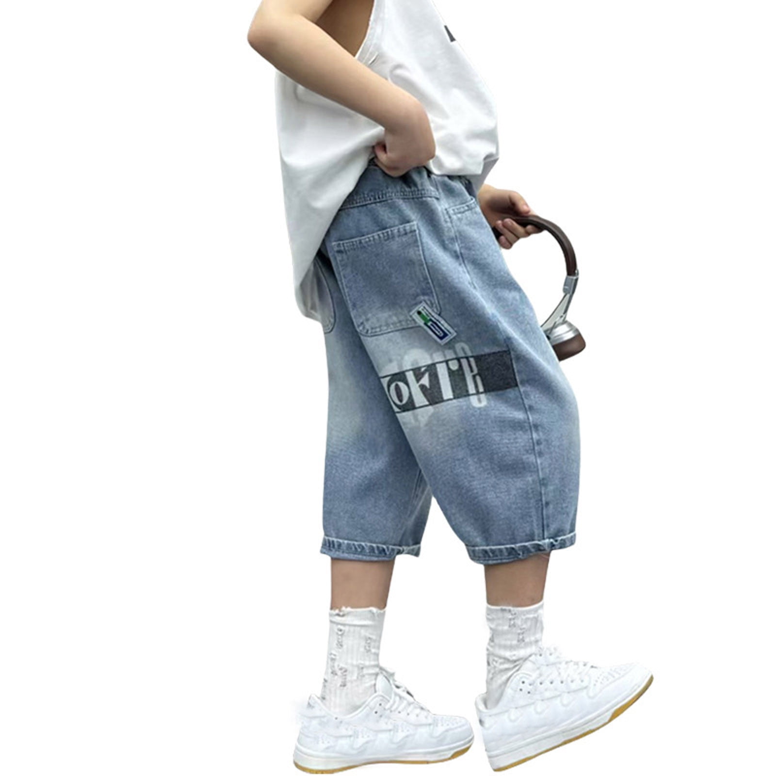 Bainana Little Boys Shorts Letter Print Elastic Waisted Cargo Jeans ...