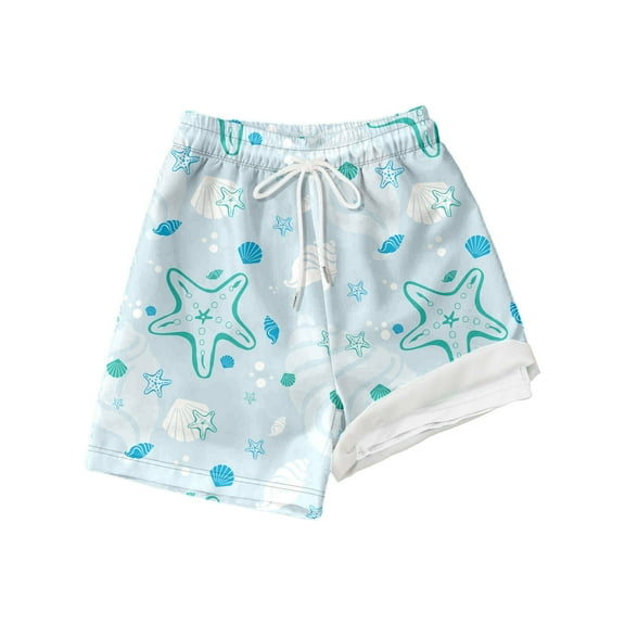 Bainana Little Boys Swim Trucks Cartoon Print Elastic Waist Straight Leg Shorts Cute Loose Kids Summer Swim Wear 7 Years Light Blue