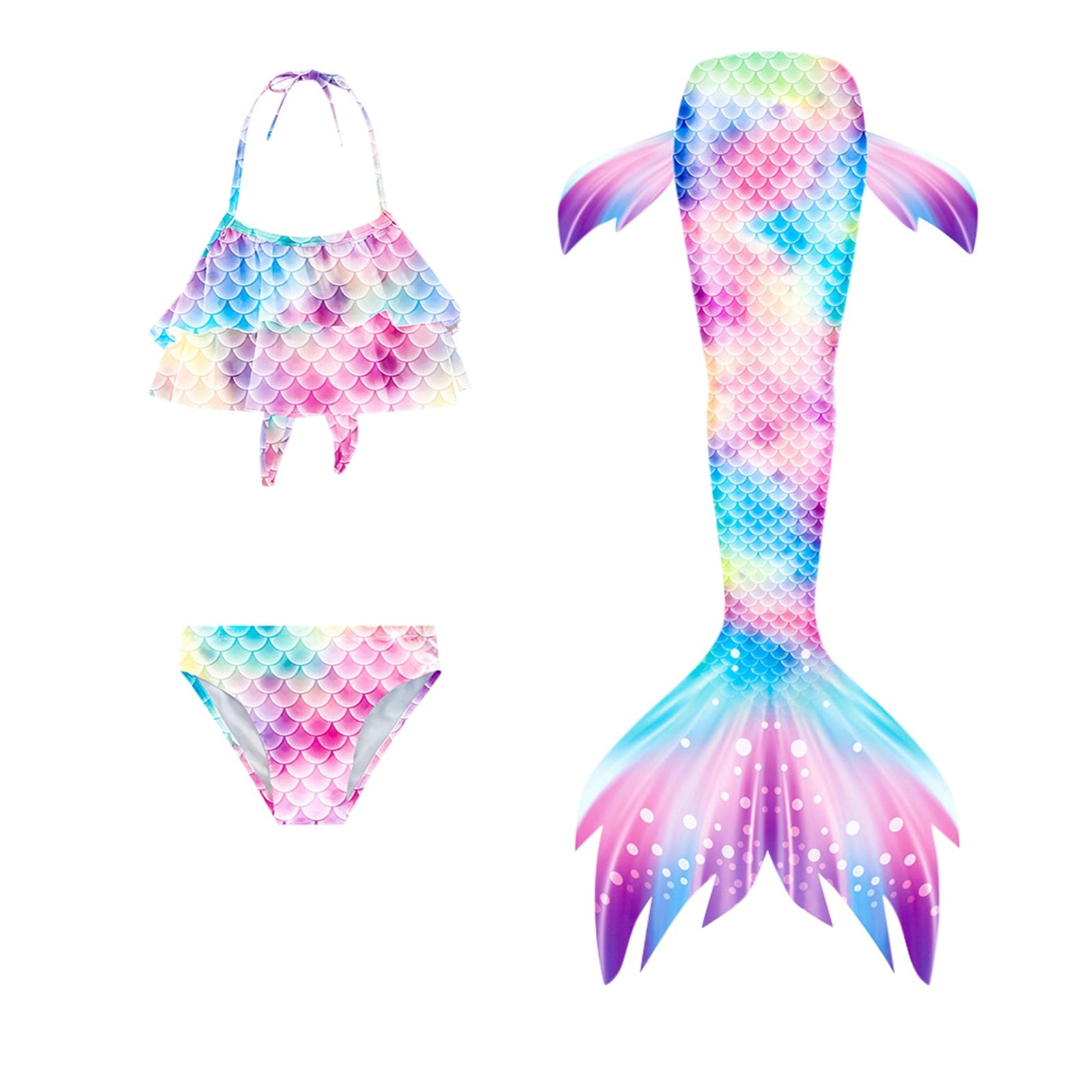 Bainana Little Girls 3 Piece Fish Tail Bathing Suit Colorful Print ...