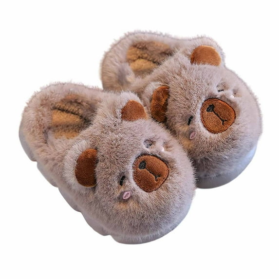 Bainana Little Girls Boys Shoes Cartoon Print Anti Slip Easy On Slippers Cute Lovely Autumn Winter Kids Indoor Footwear Brown Size 5-5.5 Years