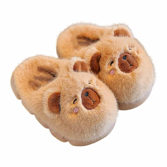 Bainana Little Girls Boys Shoes Cartoon Print Anti Slip Easy On Slippers Cute Lovely Autumn Winter Kids Indoor Footwear Coffee Size 8-9 Years