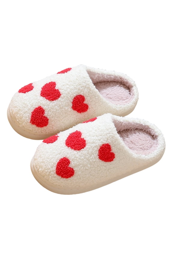 Little Girls Boys Slippers Heart Print Anti Slip Easy On Shoes Fashion Leisure Winter Child Indoor Wear Red Size 4-5 Years