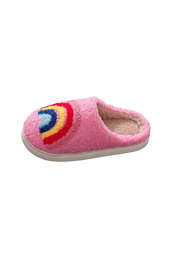 Little Girls Boys Slippers Rainbow Print Anti Slip Easy On Shoes Soft Warm Autumn Winter Kids Slippers Red Size 10-11 Years
