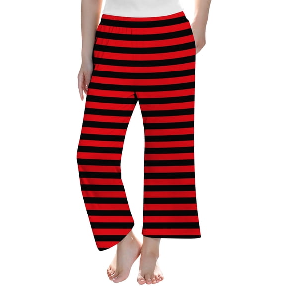 Bainana Little Girls Christmas Pants Stripe Print Elastic Waist Straight Leg Trousers Lightweight Fashion Autumn Child Daily Wear Red Size 5-6 Years