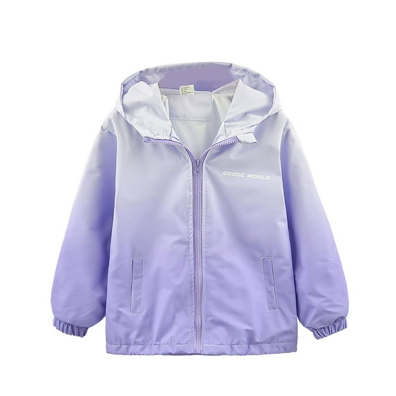 Bainana Little Girls Jacket Gradient Print Long Sleeve Hooded Coat Windproof Comfortable Spring Autumn Kids Outdoor Wear Purple Size 7-8 Years
