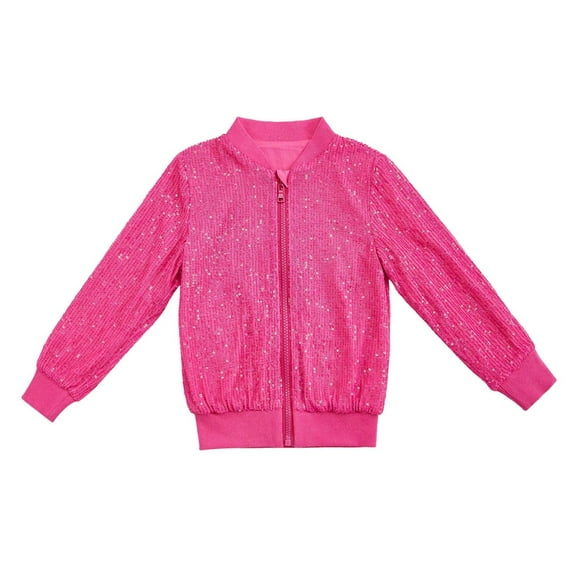 Bainana Little Girls Jacket Sequin Solid Color Long Sleeve Zipper Coat Fashion Casual Winter Clothes Red Size 5-6 Years