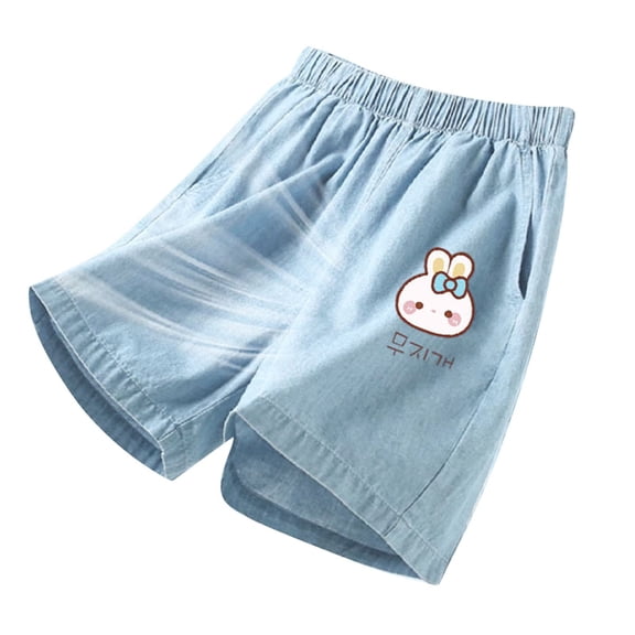 Bainana Little Girls Shorts Cartoon Print Elastic Waist Straight Leg Shorts Quick Dry Lightweight Summer Kids Outdoor Wear Light Blue1 Size 8-10 Years
