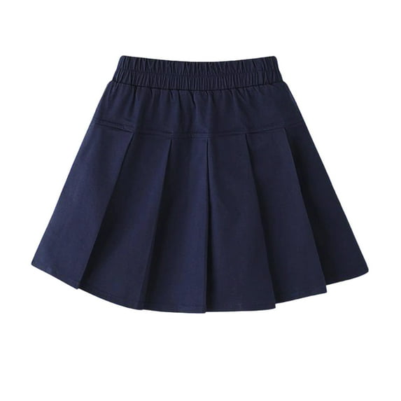 Bainana Little Girls Skirt Solid Color Elastic Waist A-Line Ruffled Dresses Lightweight Comfortable Summer Girls Daily Wear Dark Blue Size 4-5 Years