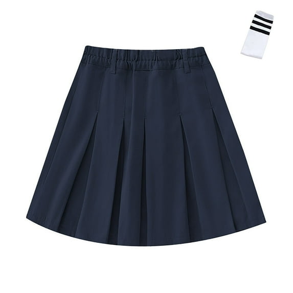 Bainana Little Girls Skirt Solid Color Elastic Waist A-Line Ruffled Dresses Lightweight Cute Summer Girls Skirt Shorts Navy Size 7-8 Years