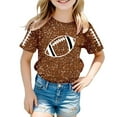 thumbnail image 1 of Bainana Little Girls Tops Sequin Print Short Sleeve Crew Neck Shirt Comfortable Leisure Summer Kids Outwear Brown Size 12-13 Years, 1 of 4