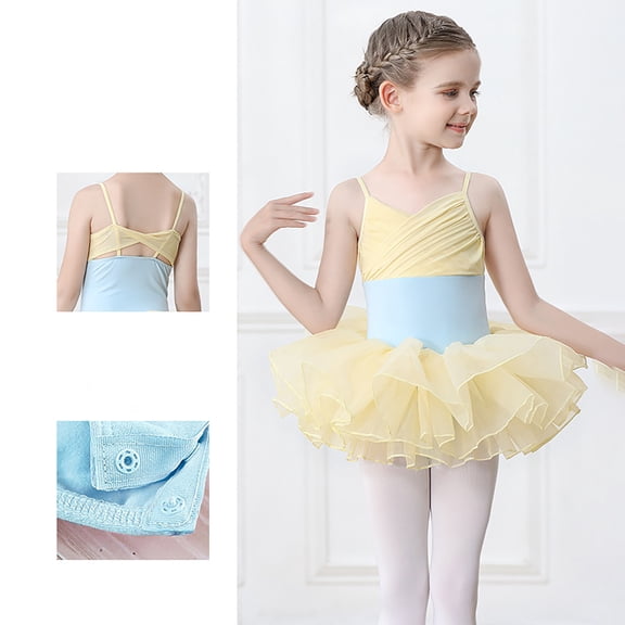Bainana Little Kids Girls Breathable Ballet Dance Dress Size 4-5 Years Color Block Sleeveless V Neck Dresses Girls Performance Dance Tutu Dress Yellow