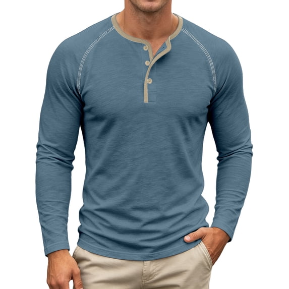 Bainana Long Sleeve Henley Shirts For Men Crew Neck Soft Moisture Wicking T-Shirt Solid Color Regular Fit Everyday Wear Basic Tops Size Xxl