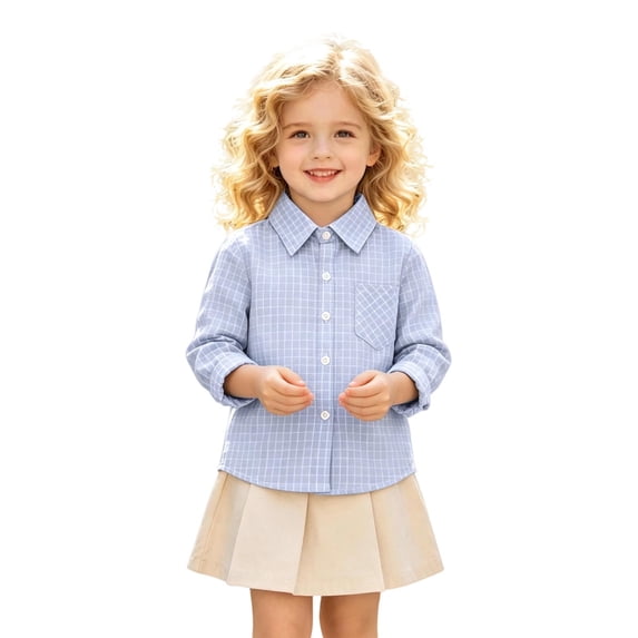 Bainana Girls And Boys Long Sleeve Shirts Plaid Print Casual Button Tops Little Kids Back To School Shirts