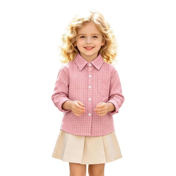 Bainana Girls And Boy'S Long Sleeve Shirts Plaid Print Casual Button Tops Little Kids Back To School Shirts