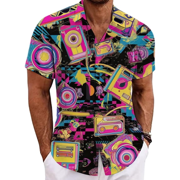 Bainana Mardi Gras Short Sleeve Shirt For Men 3D Print Lapel Collar Fashion Tops Regular Fit Men'S Carnival Festival Party Summer T-Shirt Multicolour Size M