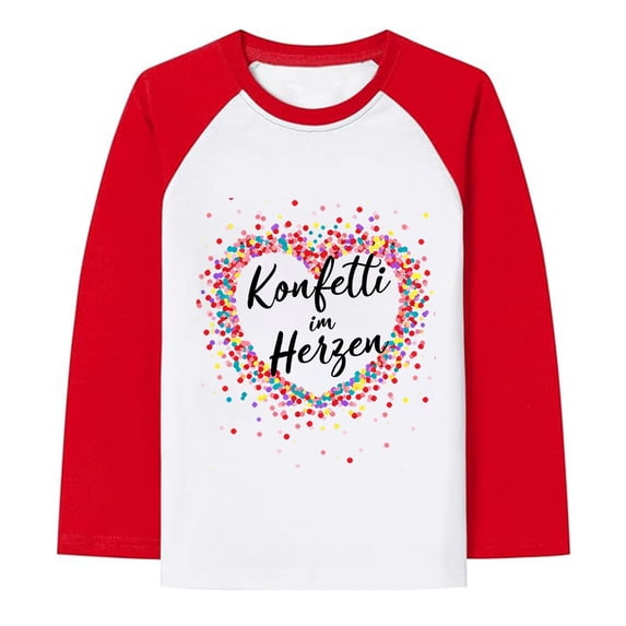 Bainana Mardi Gras Tshirt For Girls Toddler Cartoon Print Long Sleeve Crew Neck Tops Breathable Fashion Little Kids Carnival Party Outfits Red Size 13-14 Years