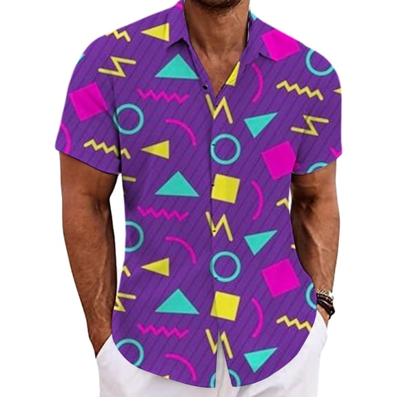 Bainana Men'S Carnival T-Shirt Cartoon Print Short Sleeve Lapel Collar Tops Fashion Lightweight Men Mardi Gras Festival Party Summer Clothes Multicolour Size L