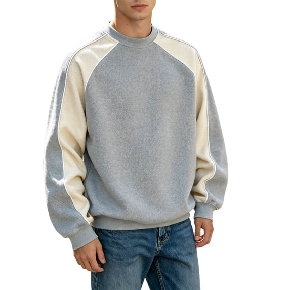 Bainana Men'S Crew Neck Sweatshirt Long Sleeve Relaxed Sweatshirt Color Block Pullover Tops Daily Wear Fall Outfit Size L