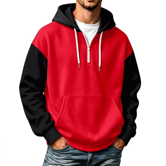 Bainana Men'S Half Zip Hoodie Long Sleeve Cozy Hoody Color Block Hooded Tops Party Wear Fall Outfit Size Xl
