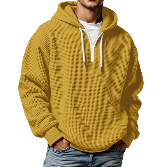 Bainana Men'S Half Zip Hoodie Long Sleeve Soft Hoody Solid Color Hooded Tops Casual Wear Fall Outfit Size Xl