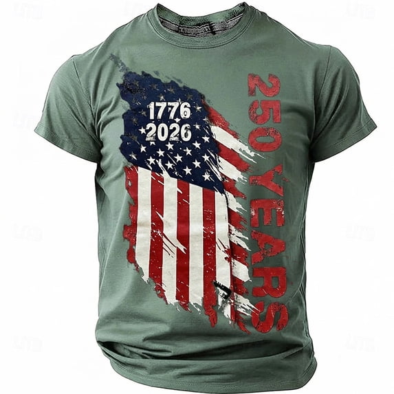Bainana Men'S Patriotic T-Shirts America Flag Print Short Sleeve Crew Neck Tops Casual Male 4th Of July USA Festival Graphic Tees Shirts Light Green Size Xl