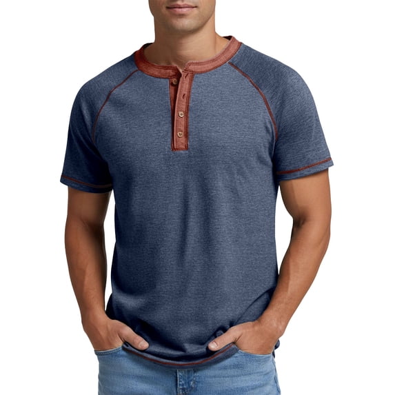 Bainana Men'S T-Shirts Color Block Short Sleeve Crew Neck Button Tops ...