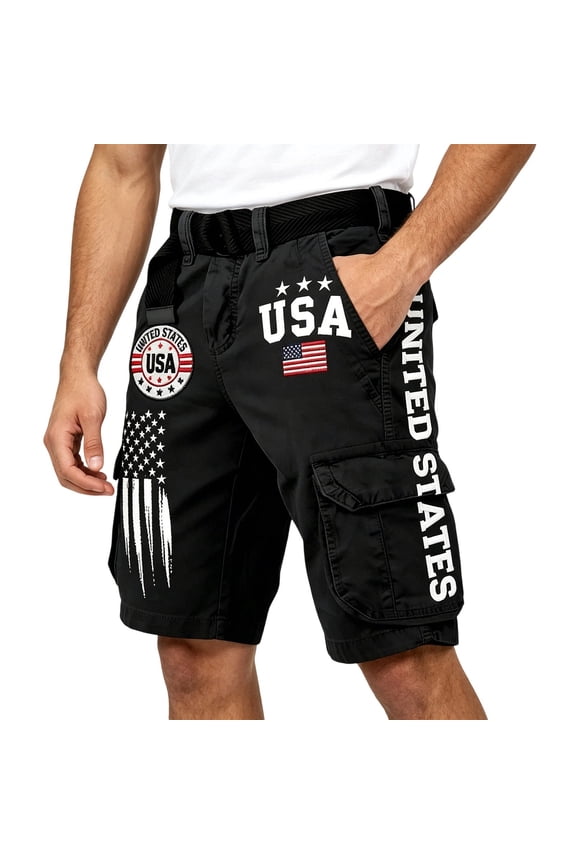 Mens Cargo Shorts 4Th Of July American Flag Hiking Shorts Mens Elastic Wasited Trendy USA Anniversary 250 Years Graphic Shorts Size S Black
