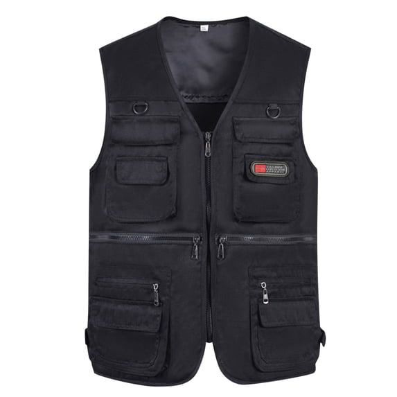 Bainana Mens Full Zip Cargo Vest Fashion Sleeveless Work Jackets Casual Hiking Fishing Occasion Pocket Vest Black Size Xxl