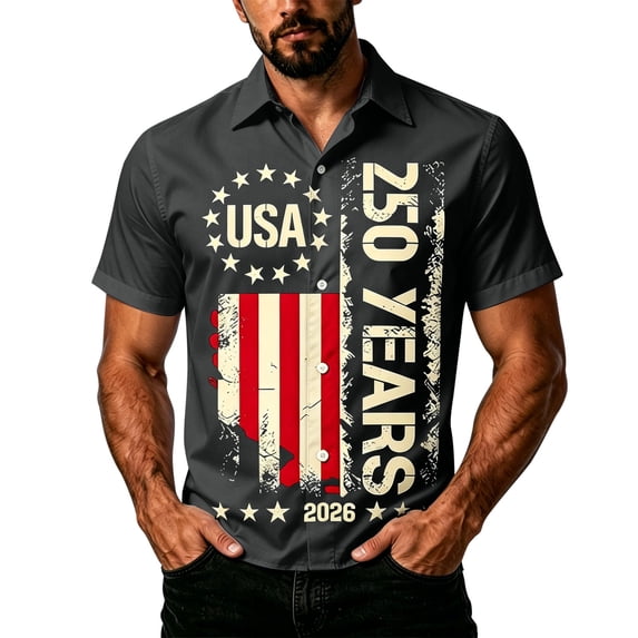 Bainana Mens Shirts July 4Th American Patriotic Shirt Short Sleeve Button Down Independence Day Retro Tops Size S Grey