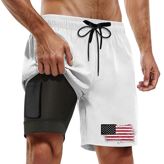 Bainana Mens Swim Trunks American Flag 2 In 1 Patriotic Swim Shorts 4Th Of July Quick Dry Comfortable Beach Travel Sport Shorts