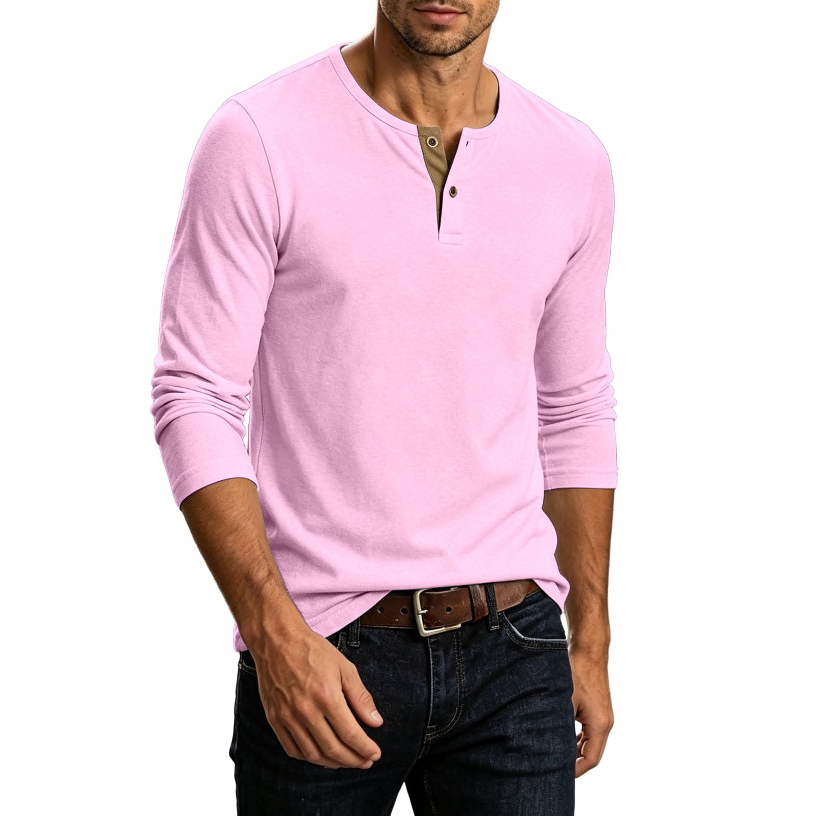 Bainana Mens T-Shirts Solid Color Long Sleeve Crew Neck Tops Soft Men ...