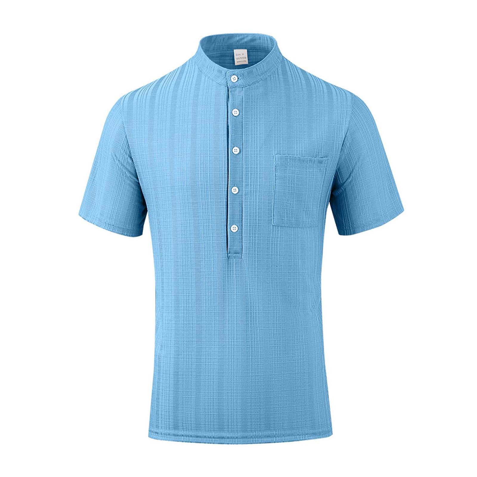Bainana Mens T-Shirts Solid Color Short Sleeve Crew Neck Button Tops ...