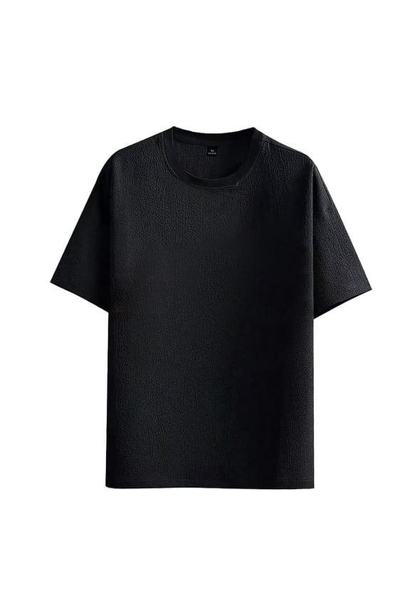 Mens T-Shirts Solid Color Short Sleeve Crew Neck Tops Lightweight Leisure Man Holiday Vacation Casual Shirts Black Size L