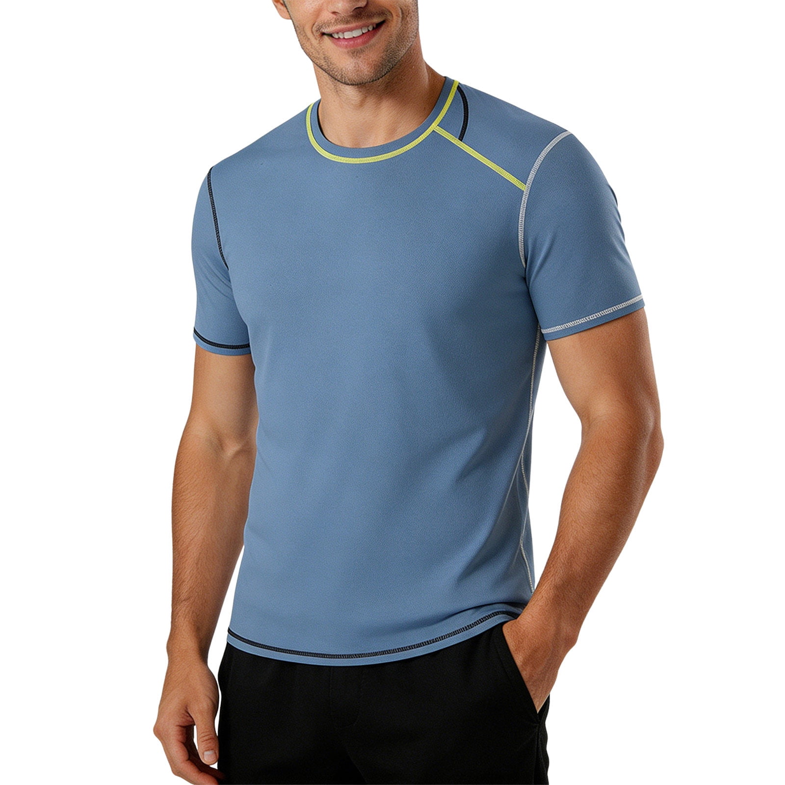 Bainana Mens T-Shirts Striped Print Short Sleeve Crew Neck Tops Soft ...