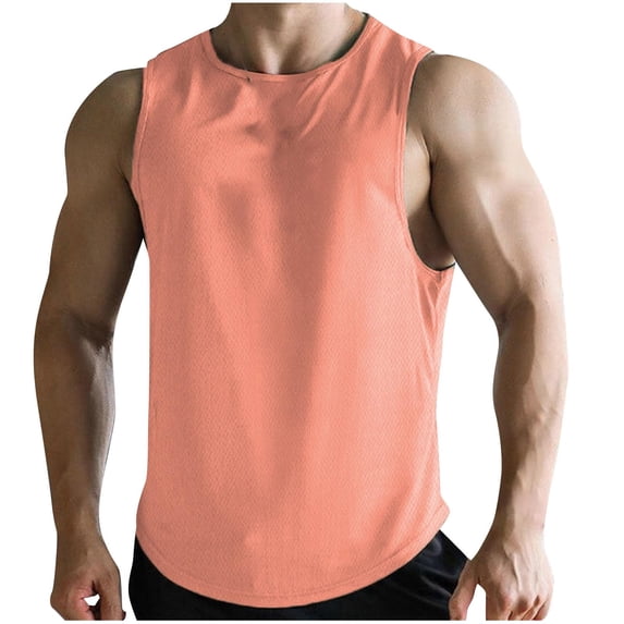 Bainana Mens Tank Tops Comfortable Sleeveless Workout Muscle Shirts Summer Bodybuilding Fitness Shirts Pink Size L