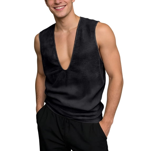 Bainana Mens V Neck Tank Tops Loose Fit Sleeveless See Through Mesh Shirts Summer Sports Streetwear Tshirts Black Size Xl
