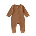 thumbnail image 1 of Bainana Newborn Baby Boys Romper Solid Color Long Sleeve Crew Neck Bodysuit Soft Cute Fall Winter Kids Jumpsuit Brown Size, 1 of 8