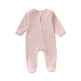 thumbnail image 1 of Bainana Newborn Baby Boys Romper Solid Color Long Sleeve Crew Neck Bodysuit Soft Cute Fall Winter Kids Jumpsuit Light Pink Size, 1 of 8
