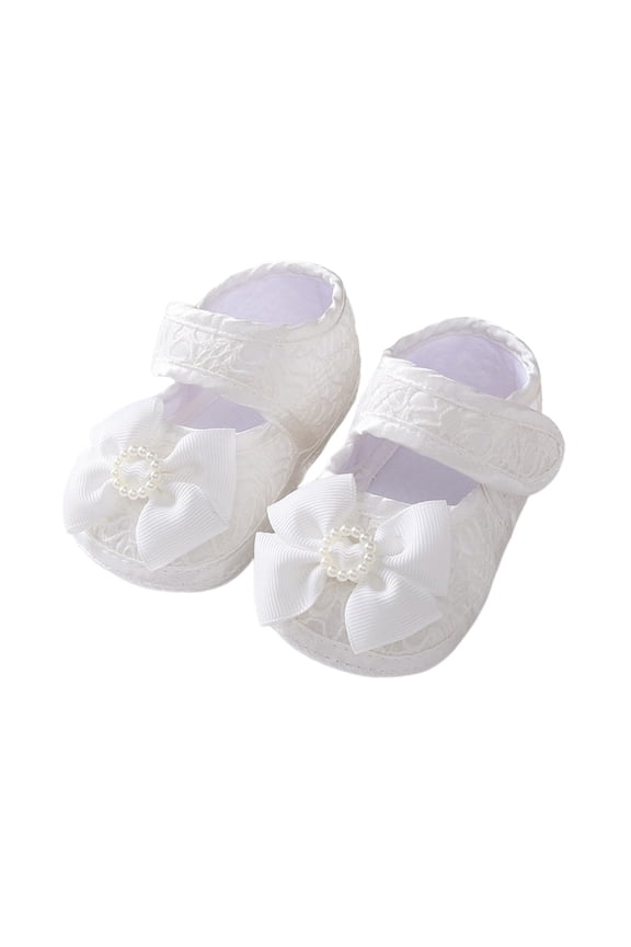 Newborn Baby Girls Walking Shoes Bowknot Print Anti Slip Easy On Shoes Cute Fashion Baby Spring Autumn Sneaker Beige Size 0-3 Months