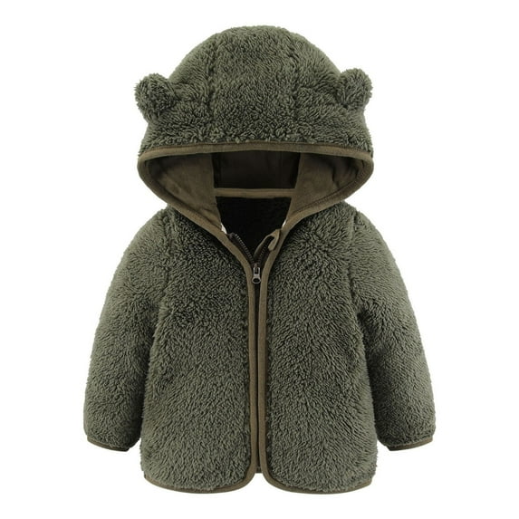 Bainana Boys Jacket Solid Color Long Sleeve Bear Ear Hooded Coat Cute Warm Winter Kids Outerwear Army Green Size 0-6 Months