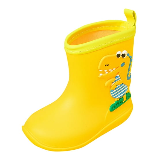 Bainana Rain Boots For Little Boys Girls Dinosaur Print Soft Sole Short Ankle Shoes Cute Lovely All Weather Kids Outdoor Wear Yellow Size 18-24 Months