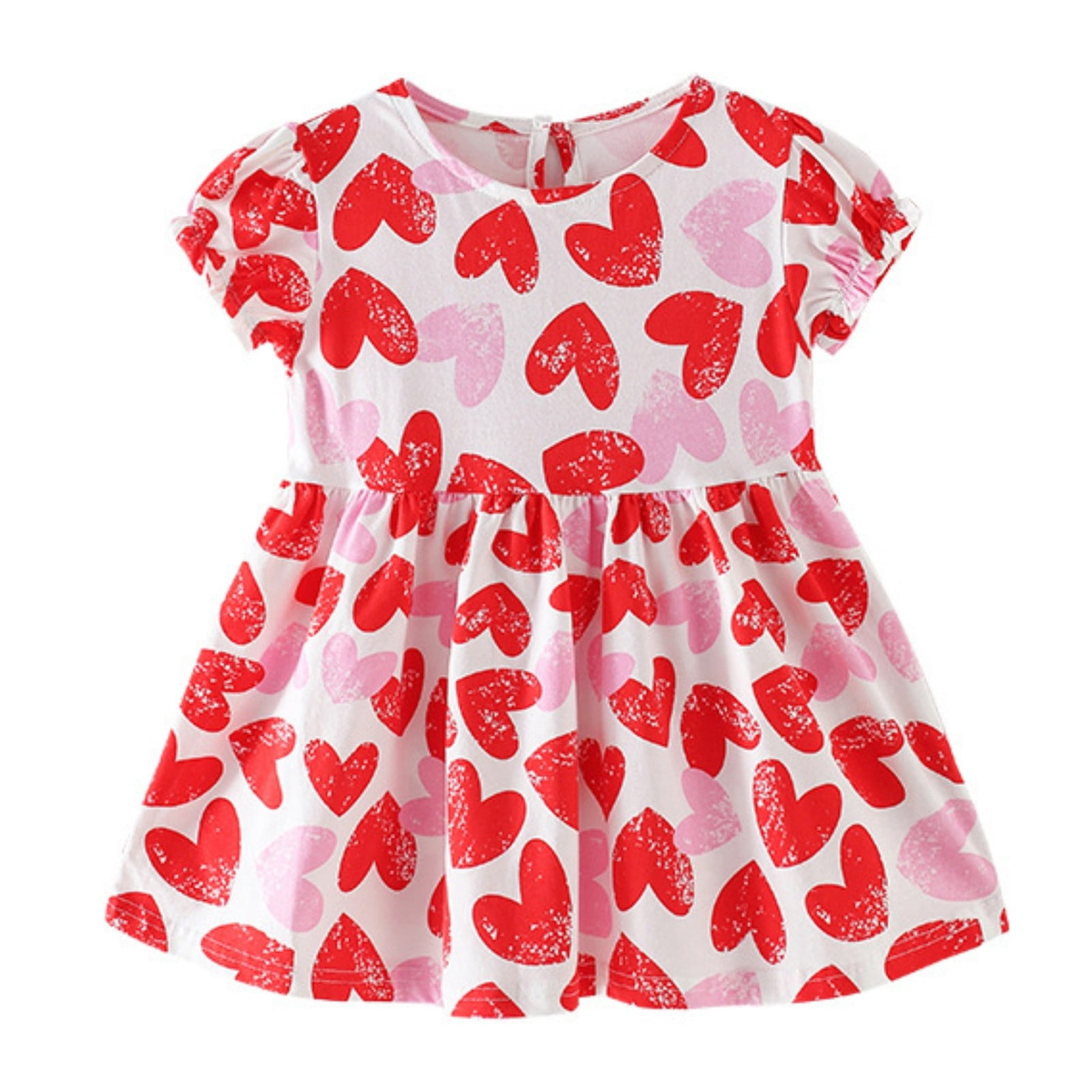 Bainana Red Girls' Summer Casual Dress Child Heart Print Short Sleeve ...