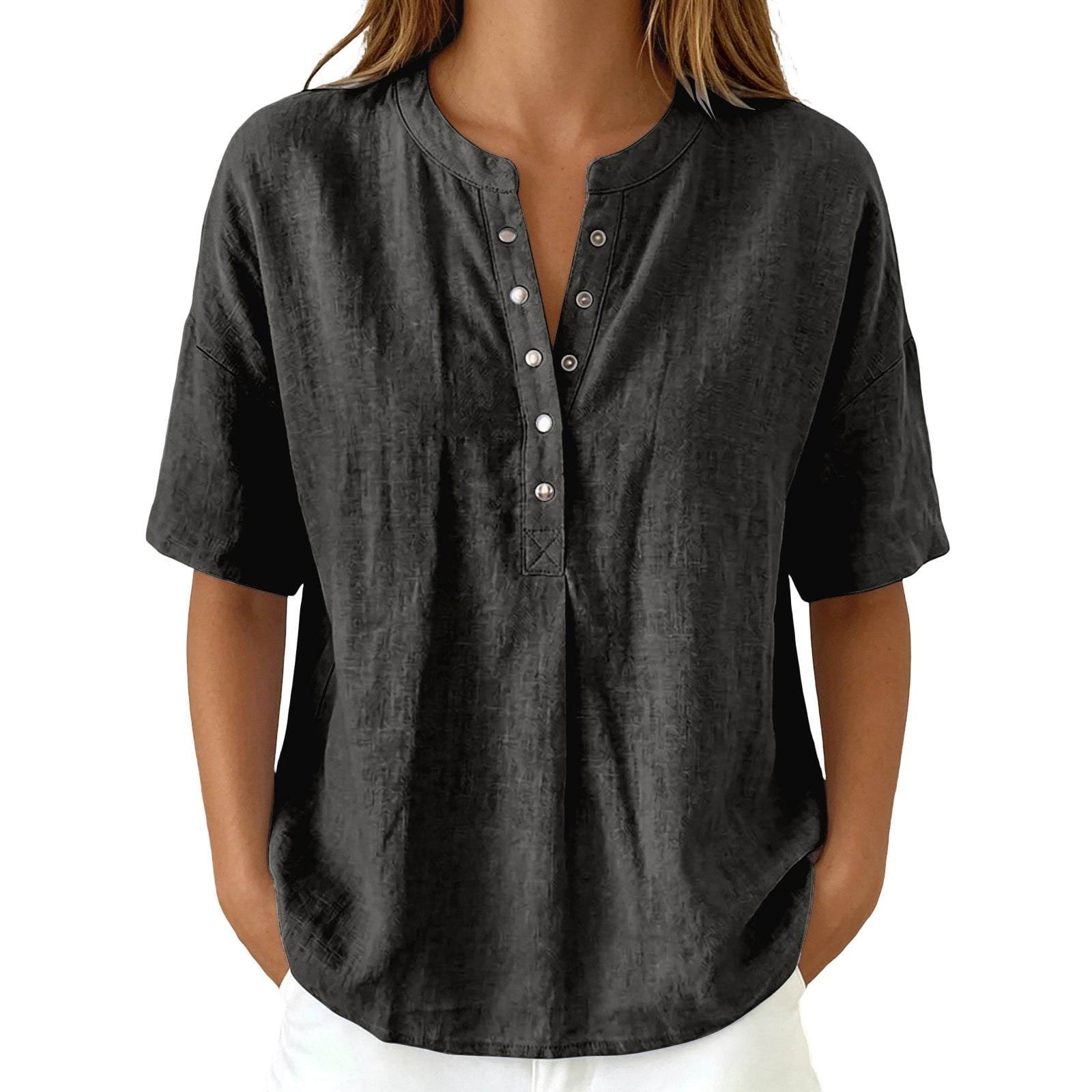 Bainana Shirts For Women Solid Color Short Sleeve Crew Neck Tops Ladies ...