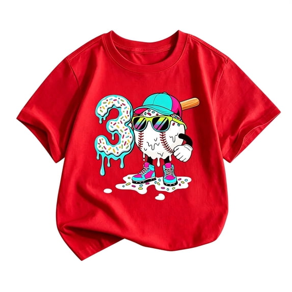 Bainana Short Sleeve T Shirts For Boys Number Three Print Casual Tops Big Kids Birthday Tees