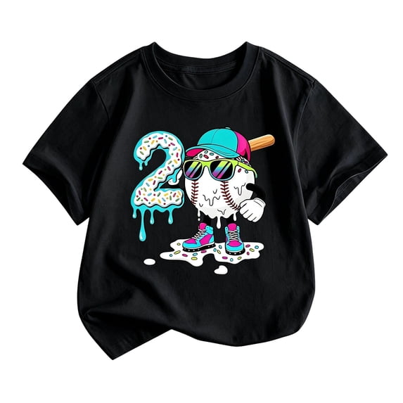 Bainana Boys Short Sleeve T Shirts Number Two Print Loose Tops Big Kids Summer Tees