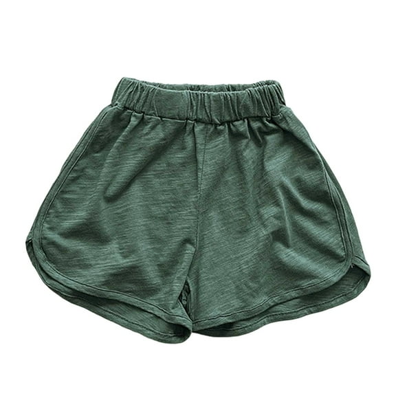 Bainana Shorts For Kids Solid Color Elastic Waist Wide Leg Shorty Fashion Loose Summer Girls Holiday Outdoor Wear Dark Green Size 6-12 Months