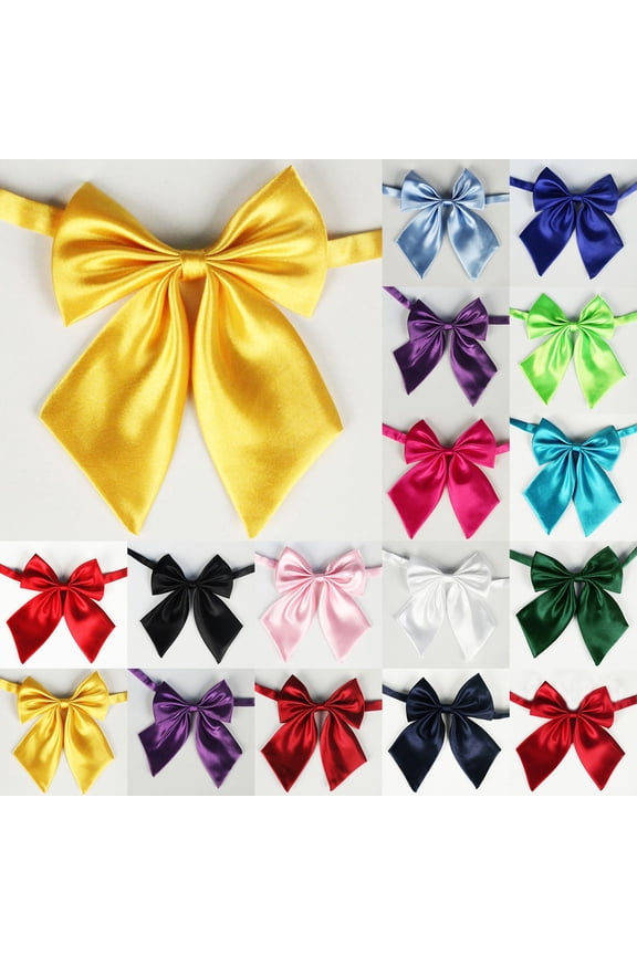Silk Bow Ties For Women, Solid Color Adjustable Womens Bowties For Party Wedding Black